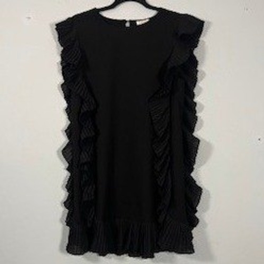 TCEC Womens Black Ruffle Trim Shabby Chic Party Elegant Sleeveless Mini Dress Sm - Picture 2 of 7